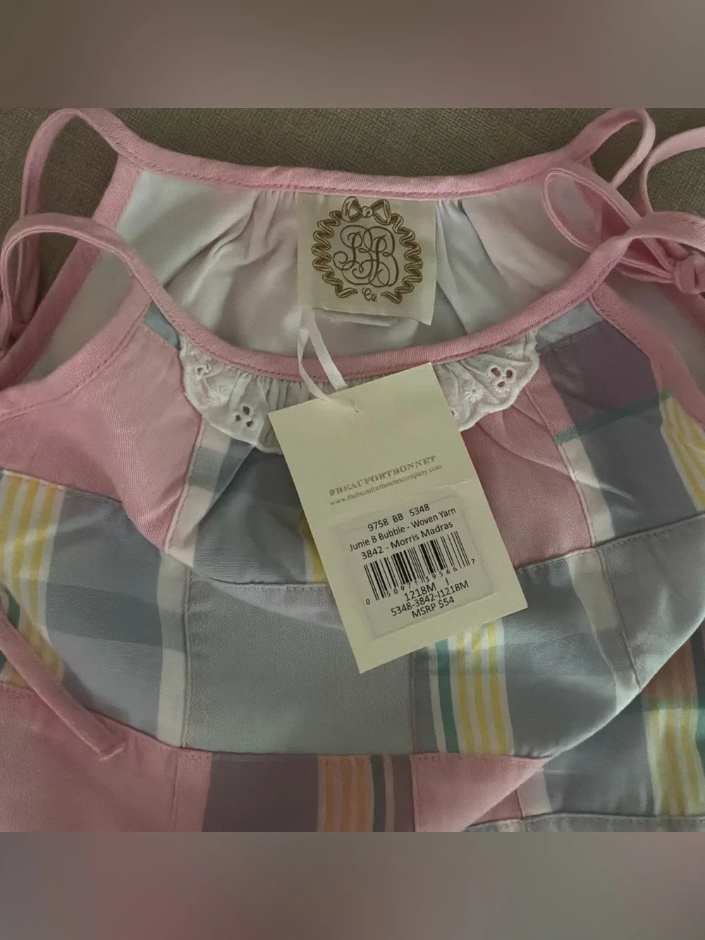 The Beaufort Bonnet Company Pastel Plaid Pink Bubble Romper